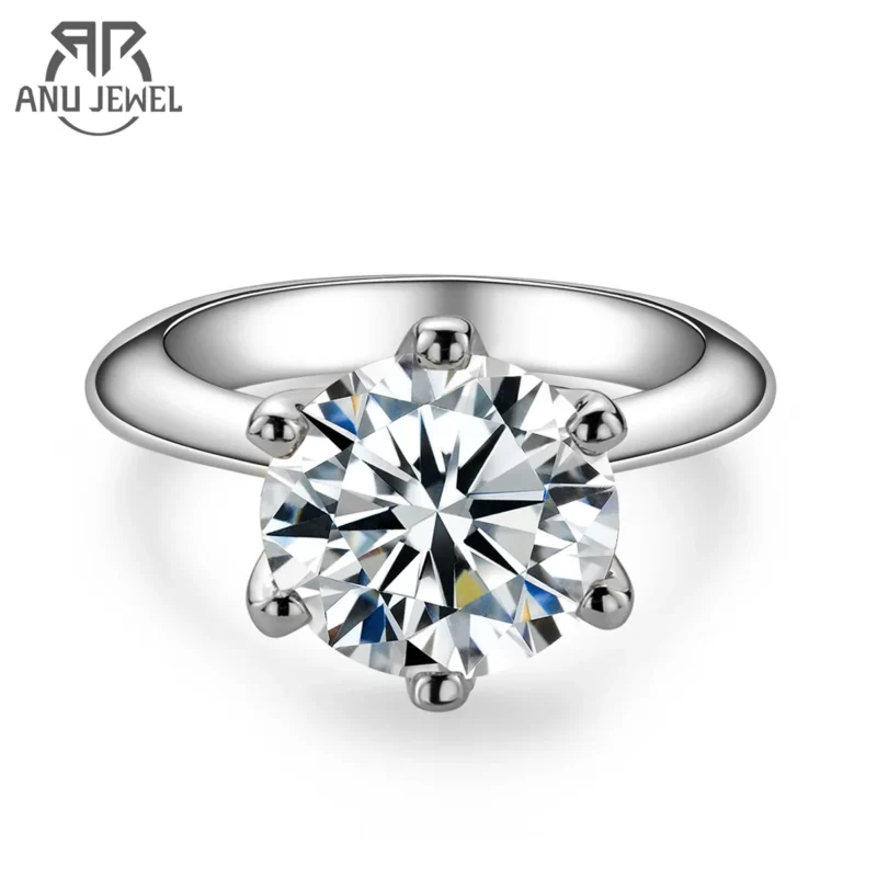 AnuJewel 1ct 2ct 3ct 5ct D Color Moissanite Engagement Ring For Women 925 Sterling Silver Gold Plated Solitaire Rings Wholesale