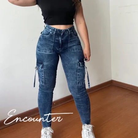 New Fashion 2024 High Waist Skinny Strechy Butt Lifting Slim Fit Women Washed Pencil Jeans Sexy Trendy Multi-Pocket Daily Pants