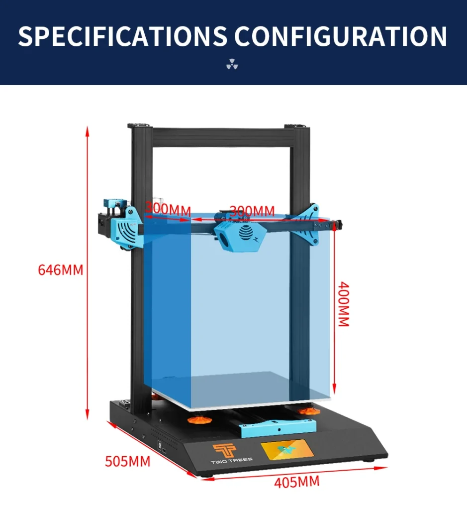 TWO TREES Blu-5 3D Printer Dual Z-Axis High Precision 3D Printing Machine 300X300X400mm Large Build Plate 4.3 Touch Screen