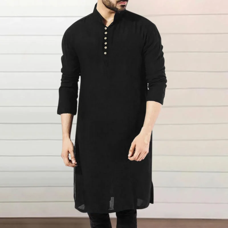 NEW 2024 Men Shirts Long Sleeve Dress Islamic Chemise Elegant Kaftan Robe Pakistani Man Indian Clothes Muslim Eid Clothing