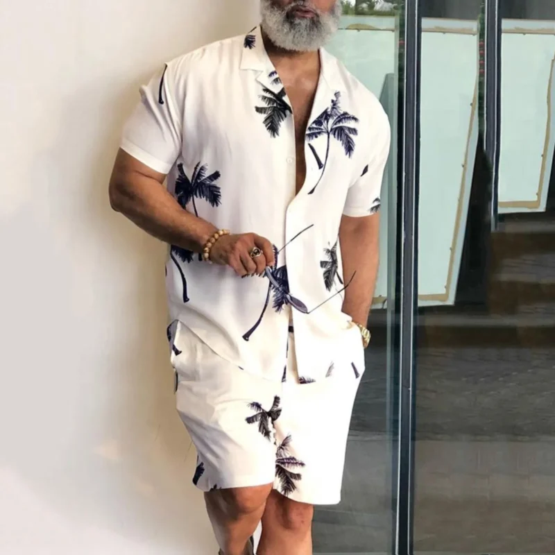 2022 Summer Hawaii Trend Print Sets Men Hawaii Shorts Shirt Clothing Set Casual Palm Tree Floral Shirt Beach Short Sleeve Suit