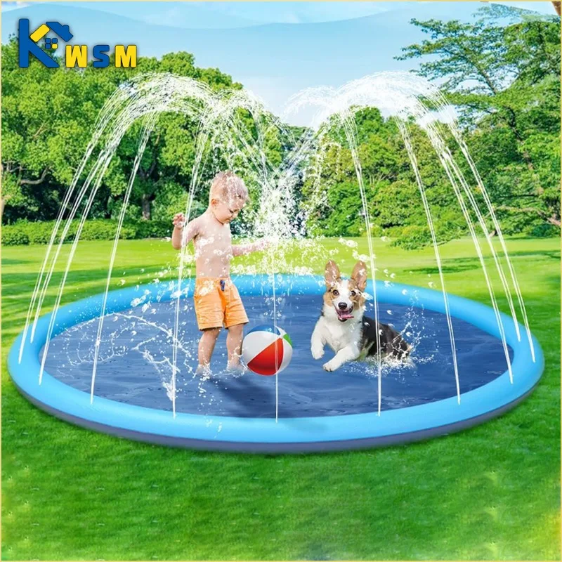 Alfombrilla antideslizante para salpicaduras de mascotas, estera rociadora de agua para piscina de perros y niños, juego de cadera al aire libre, 100/150/200cm