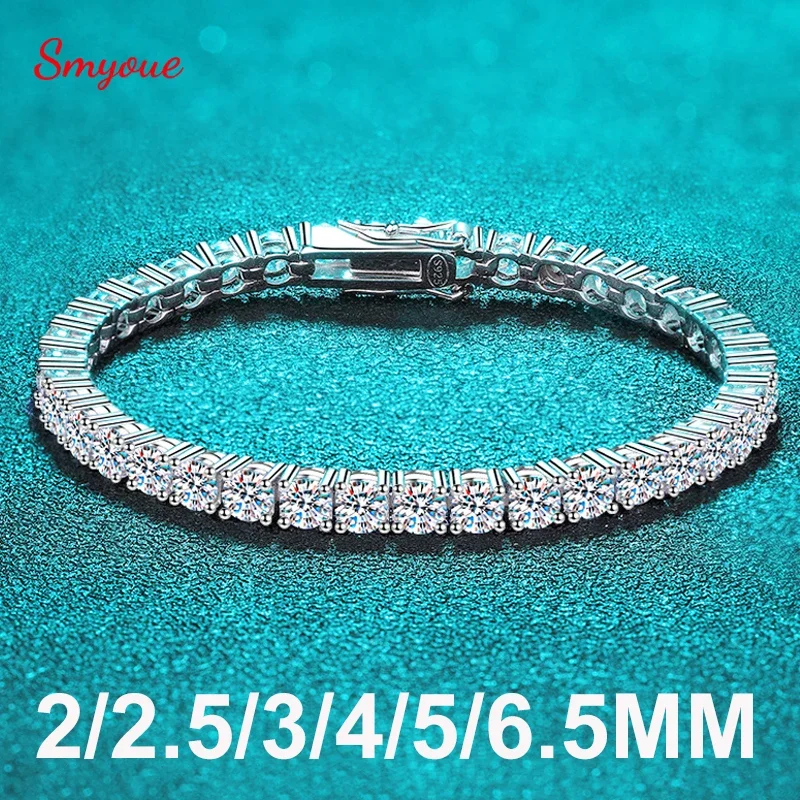Smyoue 2-6.5mm Real Moissanite Tennis Bracelet for Women Christmas Gift Platinum Plated 100% 925 Sterling Silver Wedding Jewelry