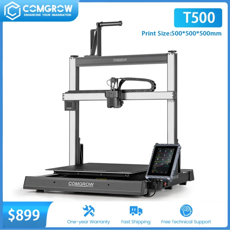 COMGORW T500 3D Printer Large DIY FDM 3d printer 7 Inches Klipper Direct Drive XYZ Linear Rails Printing Size 500*500*500mm