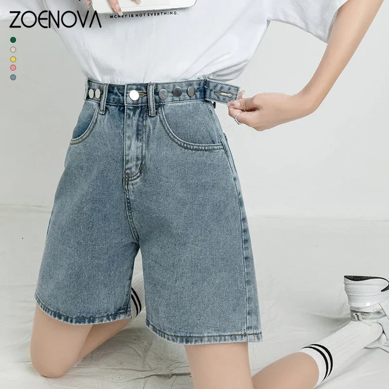 Belted Shorts Jeans Women Baggy Fashion Straight Vintage Streetwear Denim 2024 Summer Loose Femme Denim Short Pants
