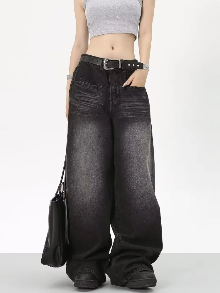 2024 New Black High Waist JeansY2K Harajuku Streetwear Baggy Jeans Hip-hop Women Pants Autumn Straight Wide Leg Trousers Women - Image 5