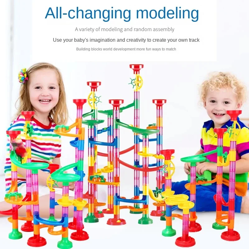 Marble Run Race Track Building Blocks Kids 3D Maze Ball Roll Toy Marbles Run Catapult Track Building Educational Toys