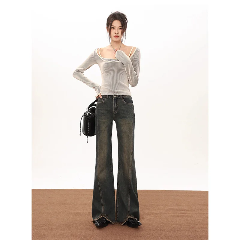 WCFCX STUDIO Flared Jeans Woman Vintage High Waist Women Slim Stretch Denim Tight Pant Korean Street Style Casual Trousers - Image 3