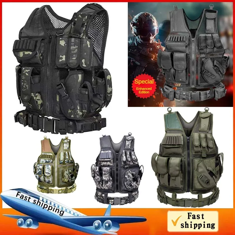 Military Tactical Vest Big Size Adjustable Armor Hunting Vest Outdoor CS Training Vest Air Gun Self Defense Supplies Chest Rig