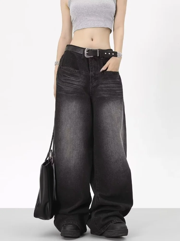 2024 New Black High Waist JeansY2K Harajuku Streetwear Baggy Jeans Hip-hop Women Pants Autumn Straight Wide Leg Trousers Women - Image 4