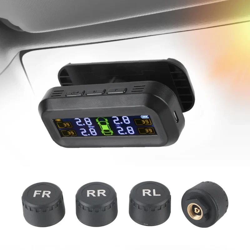 Tire Pressure Monitoring System With 4 External Sensors Temperature Warning Digital Manomet Car Tyre Pressure Monitor Solar TPMS