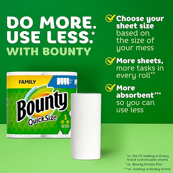Bounty Quick-Size Paper Towels, White, 16 Family Rolls = 40 Regular Rolls - Image 2