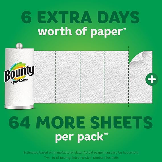 Bounty Quick-Size Paper Towels, White, 16 Family Rolls = 40 Regular Rolls - Image 6