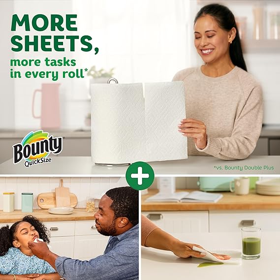 Bounty Quick-Size Paper Towels, White, 16 Family Rolls = 40 Regular Rolls - Image 3