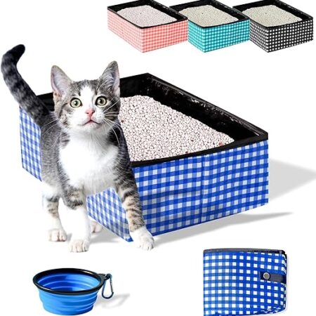 Pet Fit For Life Collapsible Portable Cat Litter Box (16\"x12\"x5\") - Foldable and Packable Travel Litter Box for Cats - includes Bonus Water Bowl - Blue