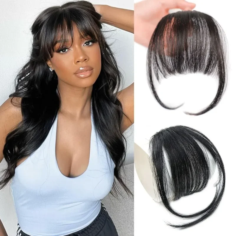 Synthetic Hair Clip In Bangs Brown Colored Invisible Front Fringes Clip in Hair Air Bangs Natural Black Fake Hair Bangs For Girl