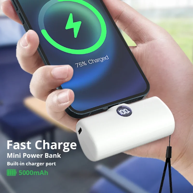 Fast Charge Portable Charger Power Bank External Spare Battery for iPhone Samsung Xiaomi Honor Built-in Type C Lightning Cable