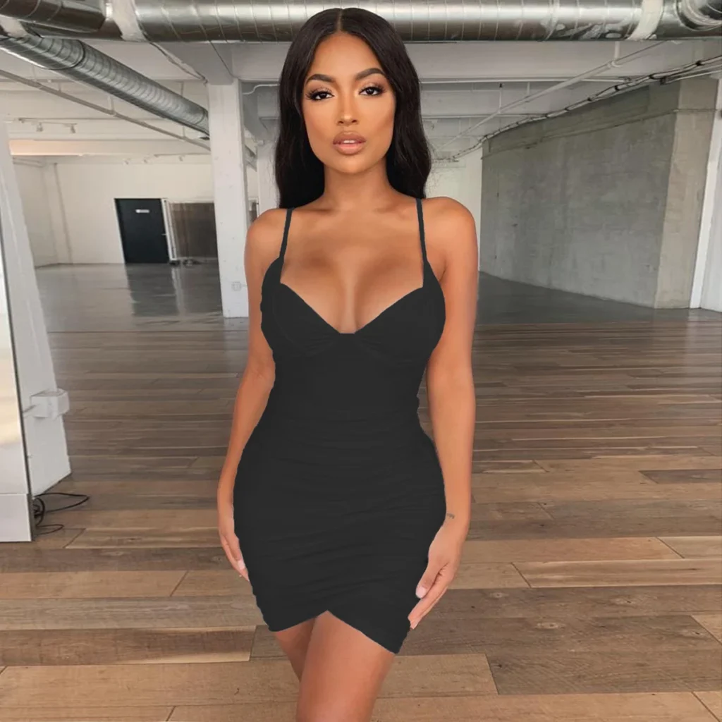 Deep V Neck Backless Low Cut Suspender Wrap Buttocks Dress 2024 New Summer Women's Short Skirt Party ightclub