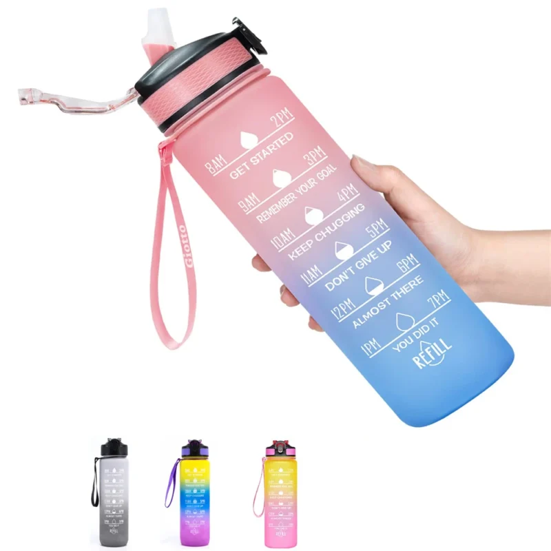 32 Oz Leakproof Water Bottles with Times to Drink and Straw Motivational Drinking Sports Water Bottle for Fitnes Gym Outdoor