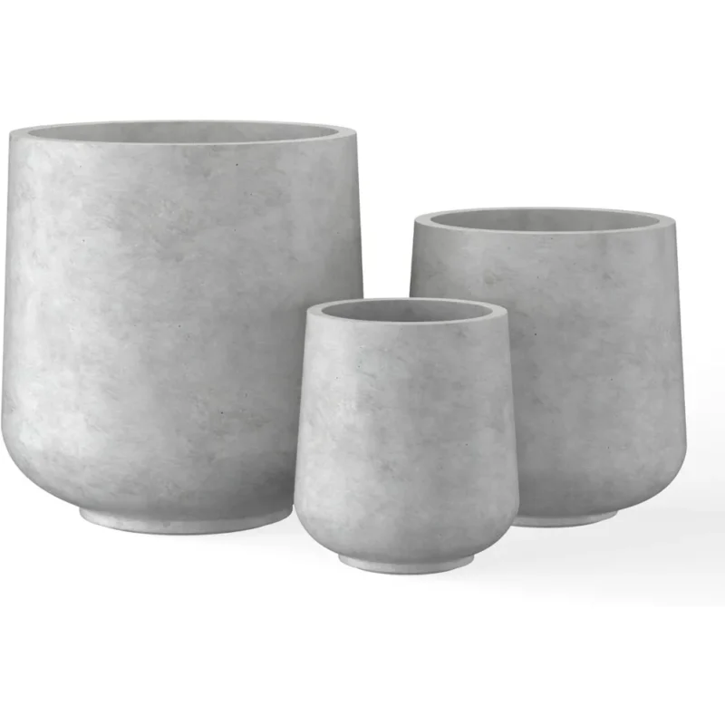 15.3"+11.6"+8.2" Dia Round Concrete Planter, Large Outdoor Indoor Planter Pots Containers with Drainage Holes and Rubber