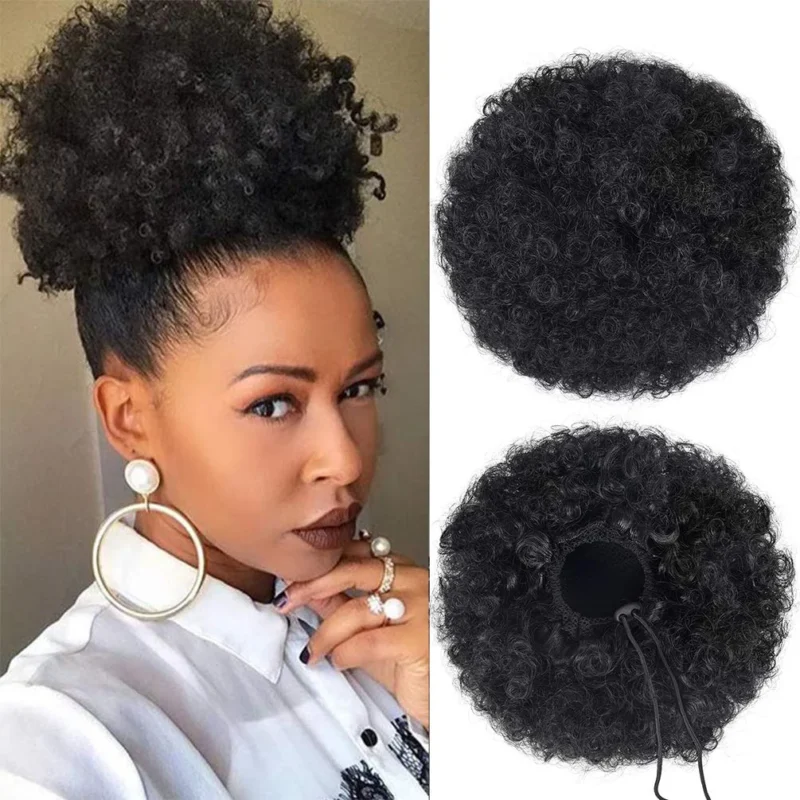 Afro Puff Drawstring Ponytail Synthetic Hair Extension Ombre Honey Colored Blonde Clip On Kinky Drawstring Curly Ponytail