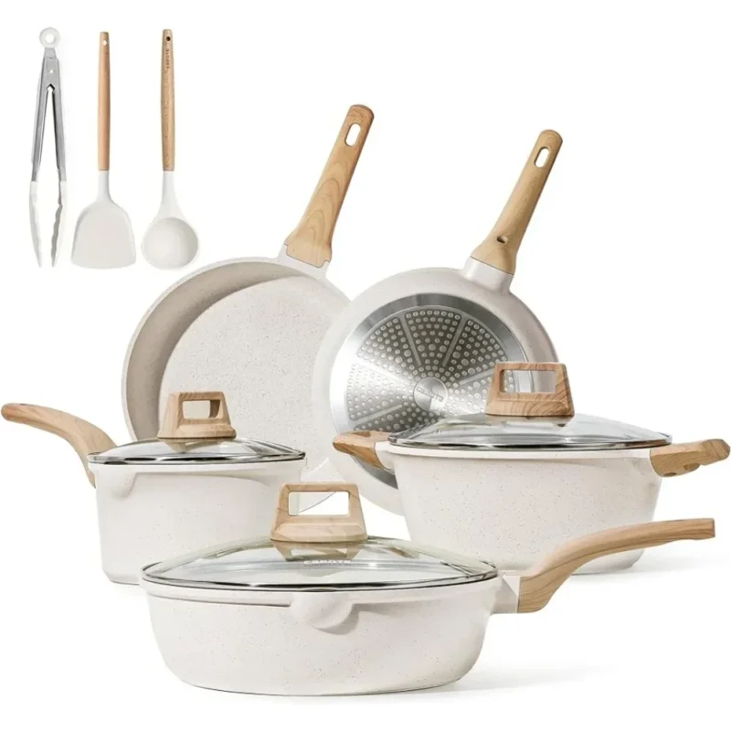 11 Pcs Non Stick Cooking Set W/Frying Pans & Saucepans(PFOS Non-stick Cookware for Kitchen Accessories PFOA Free) Pot Pots Sets
