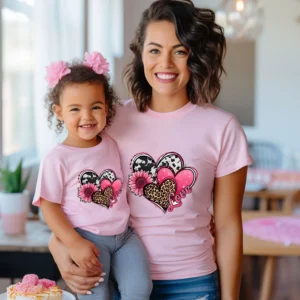 Mom and Daughter Love Pattern Clothes Mother's Day Casual Round Neck Women's Clothing Family T-Shirts for Spring and Summer