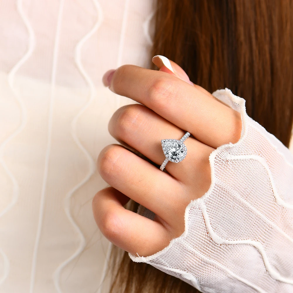 ATTAGEMS Pear Cut 2.0CT D Color VVS1 Luxury Moissanite Ring 925 Sterling Silver Pure 18K 14K 10K Gold Engagement Ring for Women - Image 4