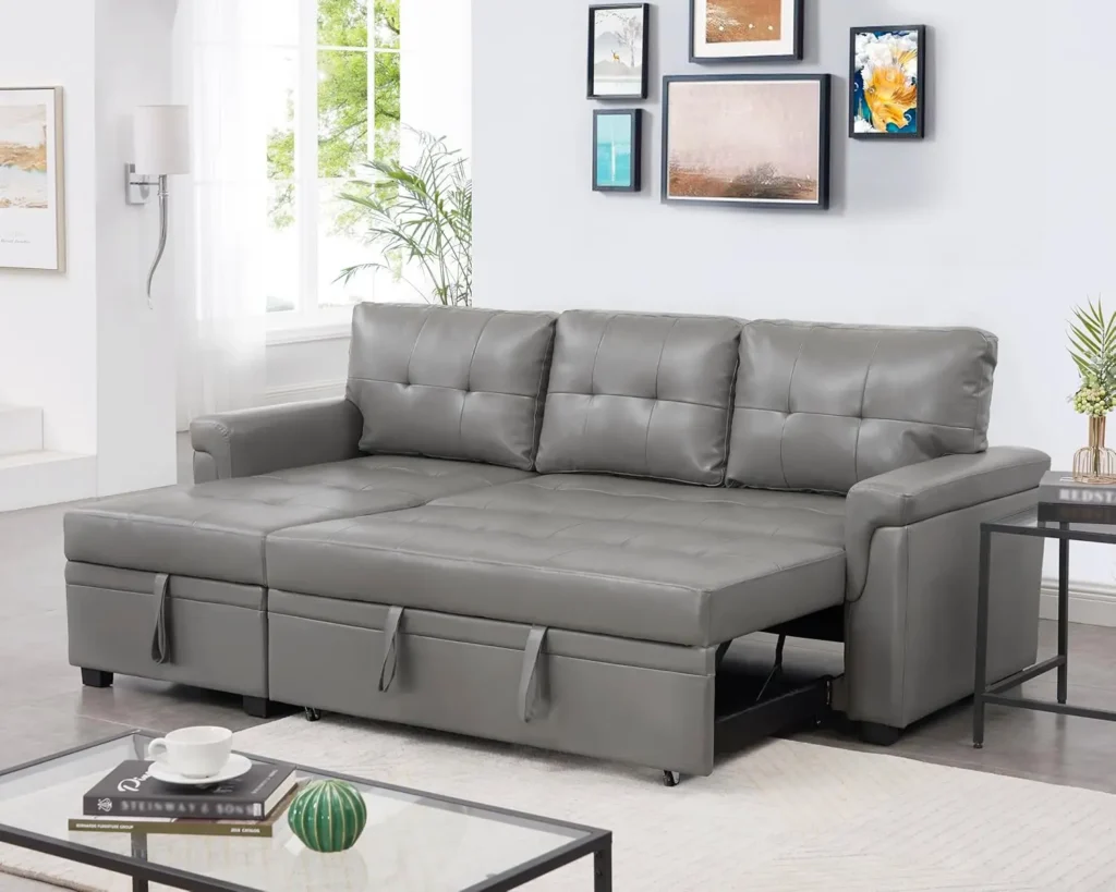 Sofa Sleeper with Storage Chaise, Pull-Out Couch with Storage, Sectional Sofa Bed, L-Shaped Reversible Sleeper Sofa with Storage