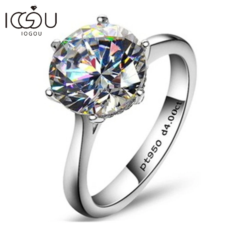 IOGOU Luxury 2-4ct Solitaire Moissanite Ring 925 Sterling Silver Engagement Wedding Rings for Women Jewelry with Certificate