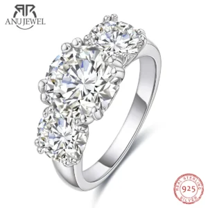 AnuJewel 5cttw D Color Moissanite Luxury Three Stone Engagement Ring 925 Silver Rings 18K Gold Plated Customs Jewelry Wholesale