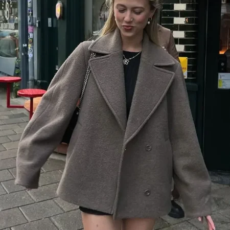 Women Autumn Winter Solid Double Breasted Wool Coat Lapel Long Sleeves Short Blazer Jacket Fashion Lady Warm Chic Outerwear