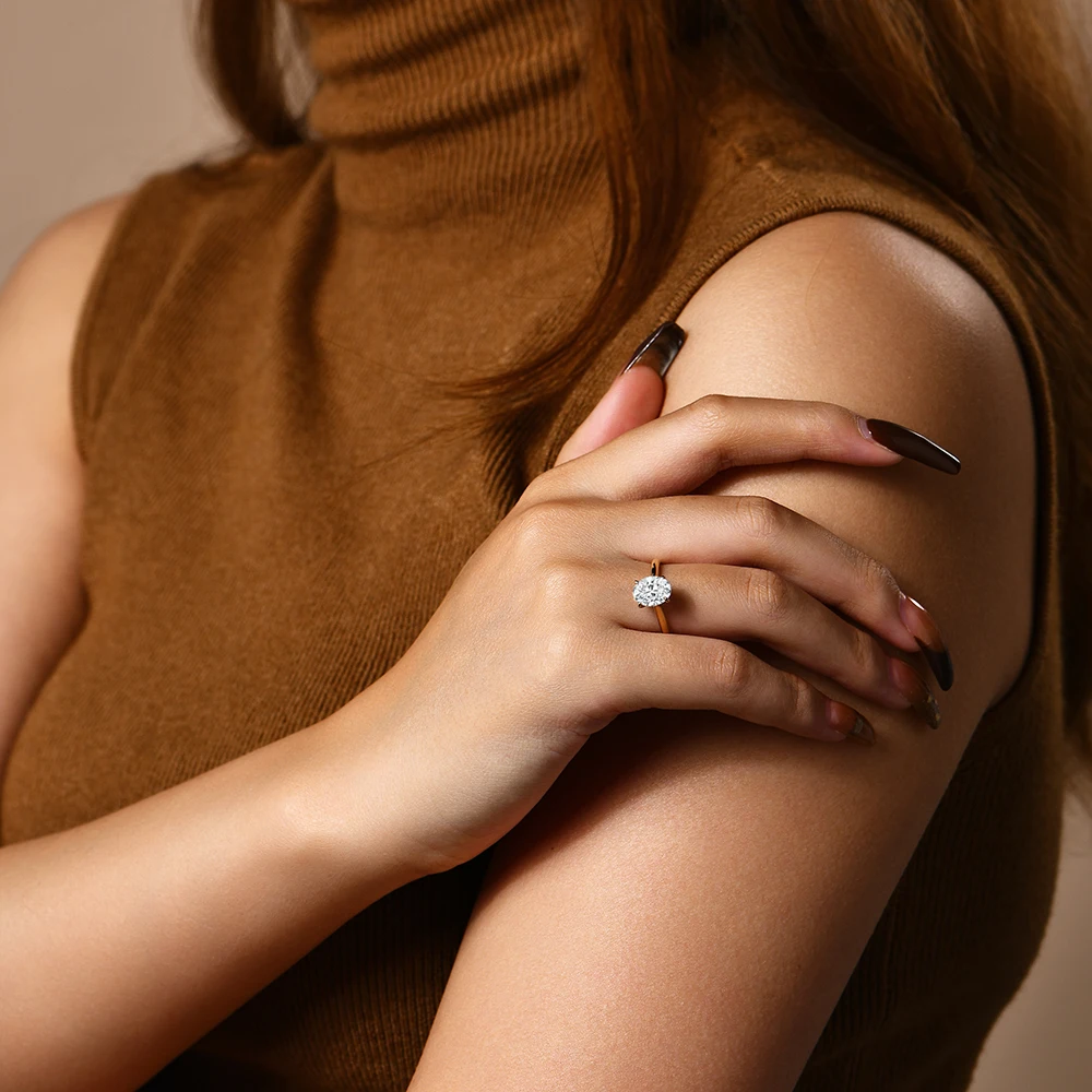 ATTAGEMS Oval Cut 9*7mm D VVS1 Color Solid Real Gold18K Moissanite Ring Jewelry for Women Engagement Wedding Lady's Gift Luxury - Image 6