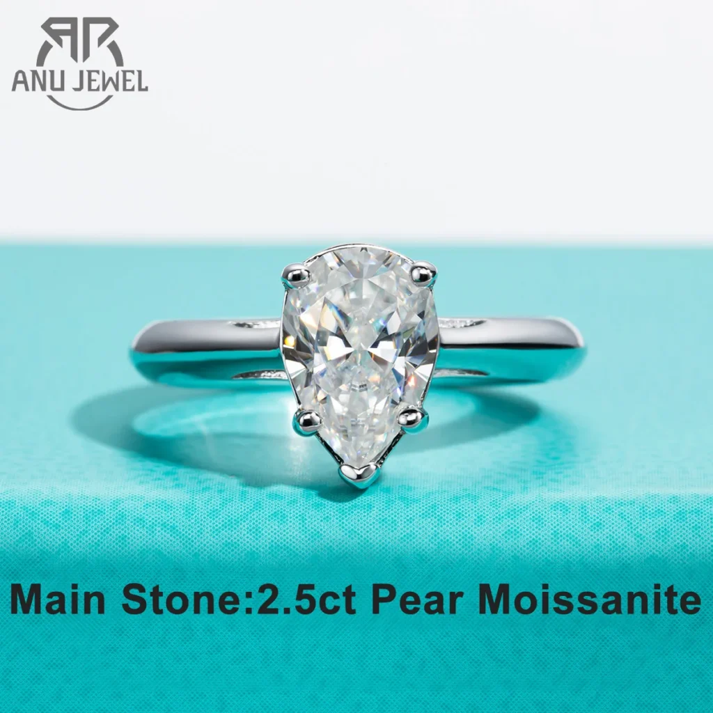 2.5ct Pear Cut D Color Moissanite Engagement Wedding Ring With GRA 925 Sterling Silver Ring For Women Jewelry Wholesale