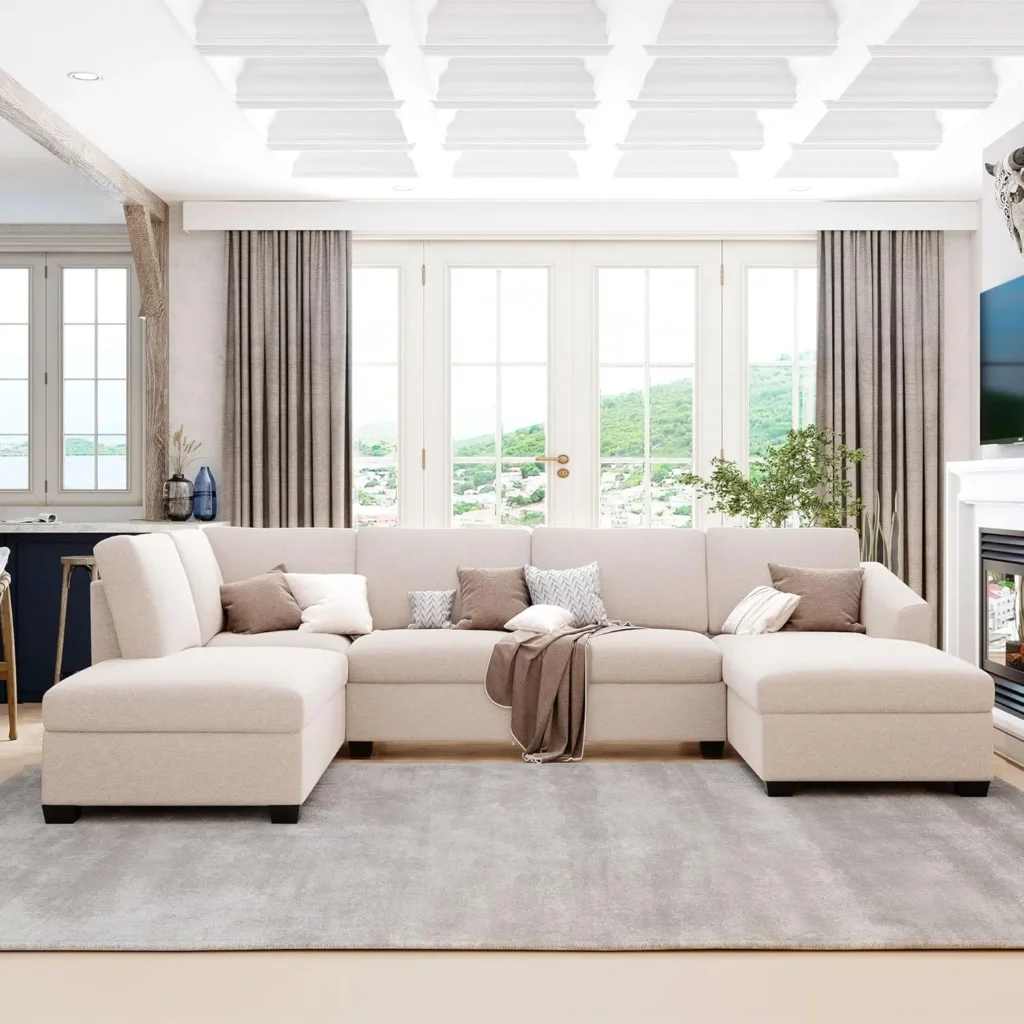Modular Large U-Shape Sectional Sofa,Living Room Sectional Sofa Couch with Double Extra Wide Chaise Lounge for Living Room