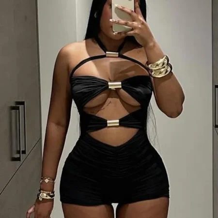 Women Mini Sexy&Club Milk fiber Dress Girl Solid Halter Cut Out Shirring Robe Bodycon Party Dancing Skirt