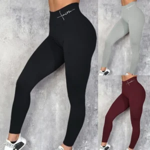 Black Fitness Push Up Leggings Women Elastic Slim Sports Letters Print Leggings Female High Waist Workout Gym Pants