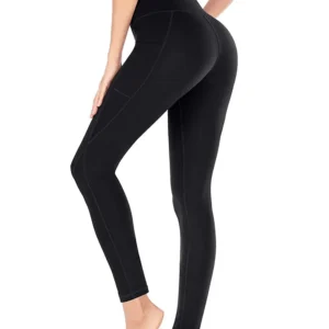 Push Up Tights New Yoga Pants Polyester Women Leggings For Fitness Pockets High Waist Long Solid Black Tummy Control Gym