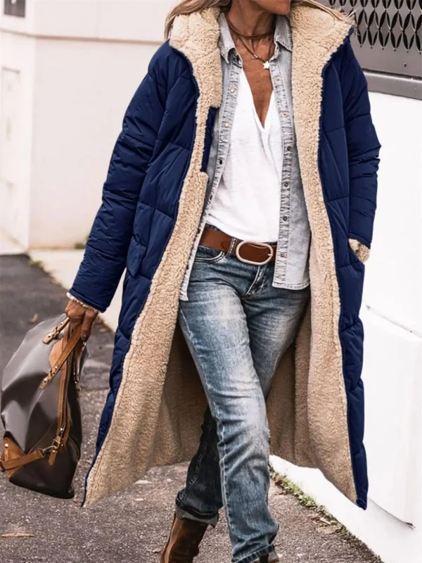 Winter Hooded Quilted Jacket For Women Solid Reversible Long Sleeve Thick Coat Warm Fashion Long Outerwear Casual Puffer Coats - Image 4
