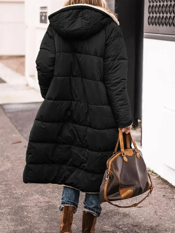 Winter Hooded Quilted Jacket For Women Solid Reversible Long Sleeve Thick Coat Warm Fashion Long Outerwear Casual Puffer Coats - Image 2