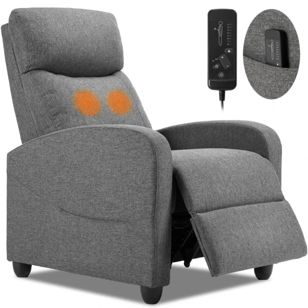 JHK Recliner Chair Massage Sofa Fabric Theater Lumbar Support Adjustable Modern Padded Seat Backrest Living Room Home Grey - Image 4