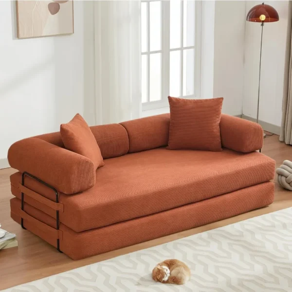 Convertible Folding Sofa Bed, Modular Floor Sofa with Removable Backrest, King Size Futon Lazy Couch Corduroy Sleeper