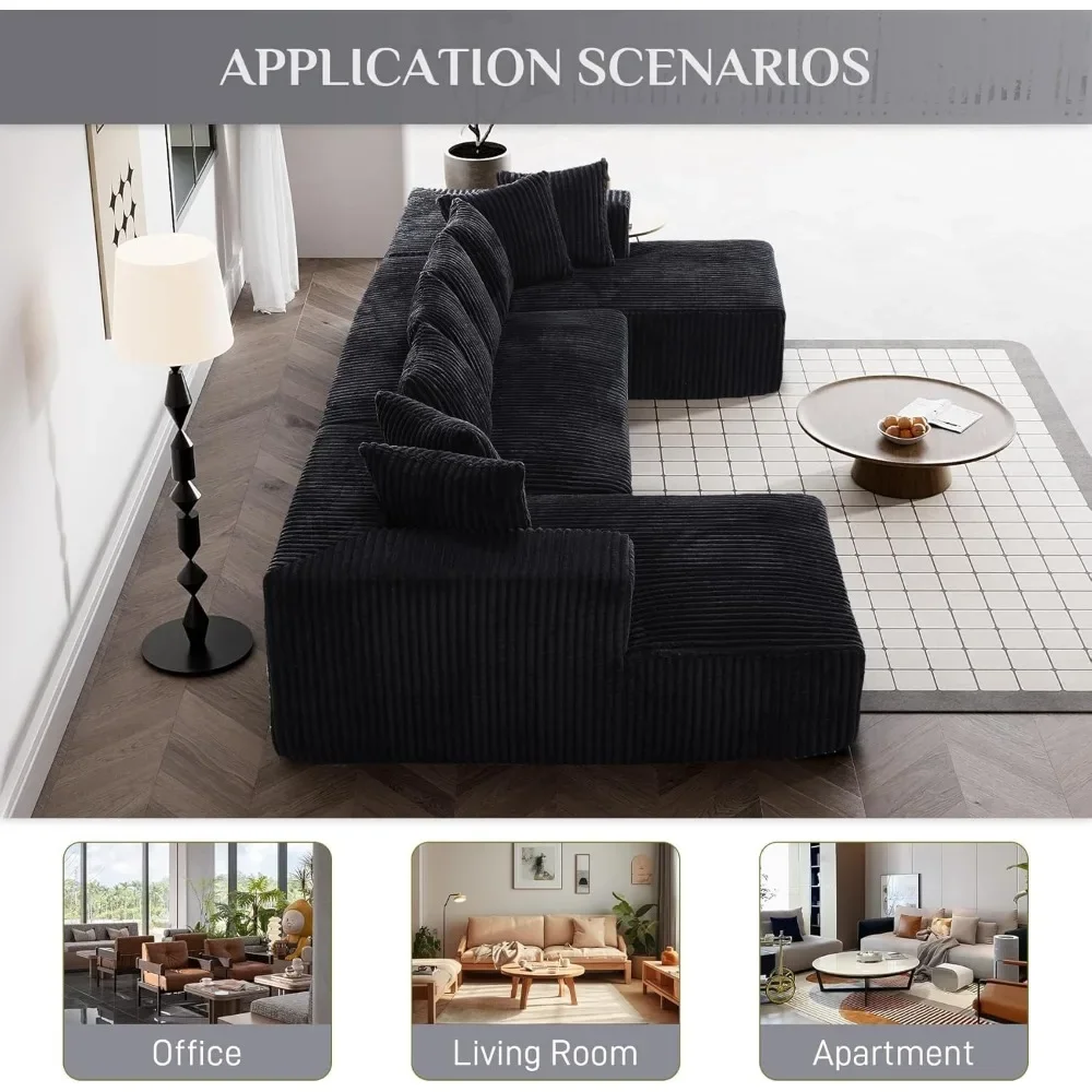 131" Modular Sectional Couch, Luxury Black Sectional Couches for Living Room,Corduroy Couch Sectional Sofa with Chaise Lounge - Image 6