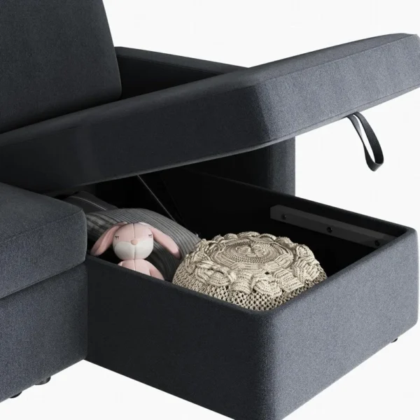 Sectional Sofa L-Shaped Sofa Couch Bed w/Chaise & USB, Reversible Couch Sleeper w/Pull Out Bed & Storage Space - Image 6