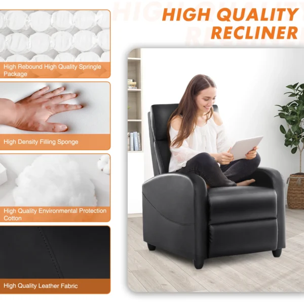 JHK Recliner Chair Massage Sofa Fabric Theater Lumbar Support Adjustable Modern Padded Seat Backrest Living Room Home Grey - Image 7