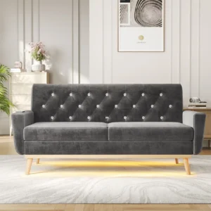 Vabches 65'' Loveseat Sofa with LED Light 2 Seater Sofa with USB Port&Soft Cushion Upholstered Comfy Small Couch for Living Room