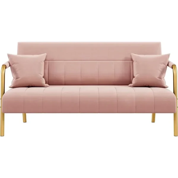 56.5" W Modern Loveseat 2 Seater Sofa Luxurious Velvet Fabric Couch with Gold-Tone Metal Arms and Legs for Bedroom, Studio Pink - Image 6