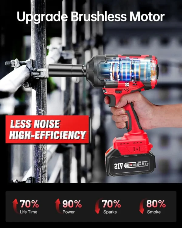 1/2" 1000Nm(738ft-lbs) Cordless Impact Wrench w/2×4.0Ah Li-ion Battery & Fast Charger|4 Sockets Kit for Truck/RV/Car Maintenance - Image 3