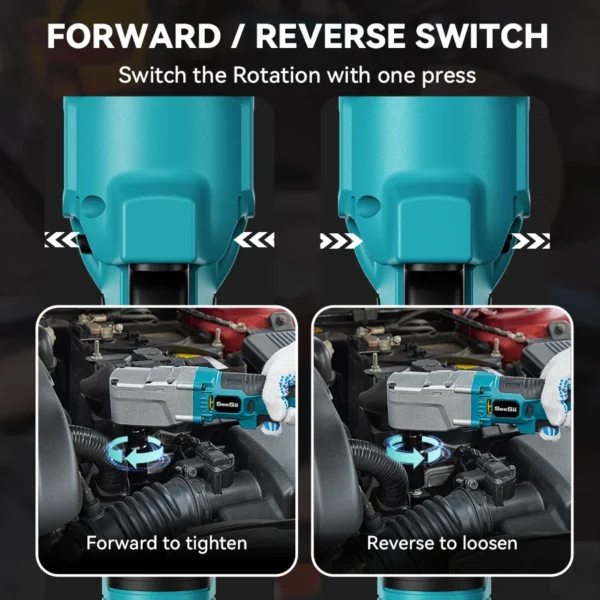Seesii 1/2'' Right Angle Impact Wrench 300N.m Electric Ratcheting Wrench Car Repair Power Tools for Makita 18v Battery - Image 5