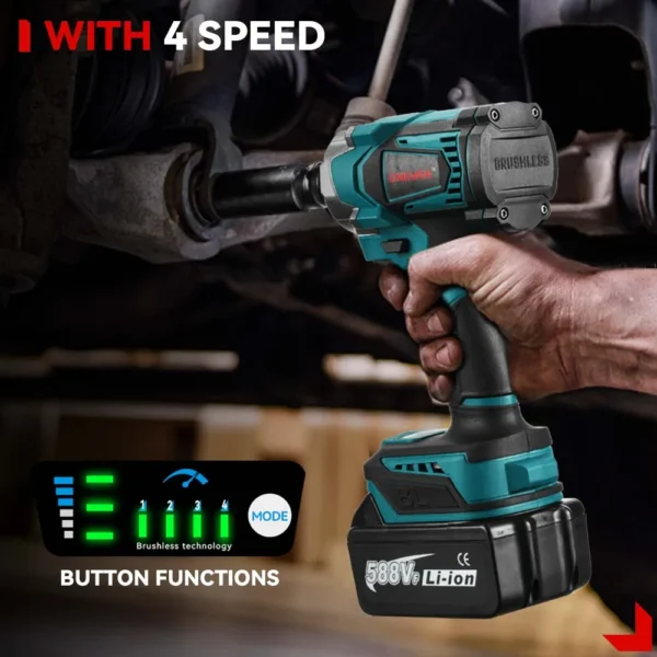 ONEVAN 1200N.M Brushless Electric Impact Wrench 3 Funtion 1/2" Cordless Screwdriver Electric Drill for BL1840B BL1850 18V Batter - Image 4